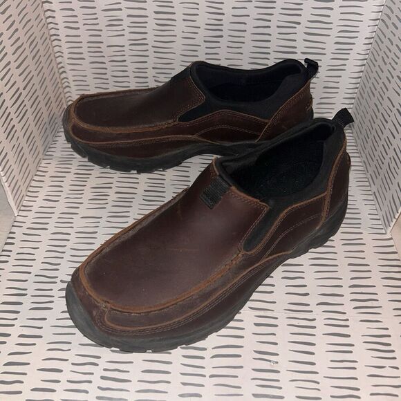 Lands End Mens Brown Leather Moc All‎ Weather Slip On Loafer Size 8.5D